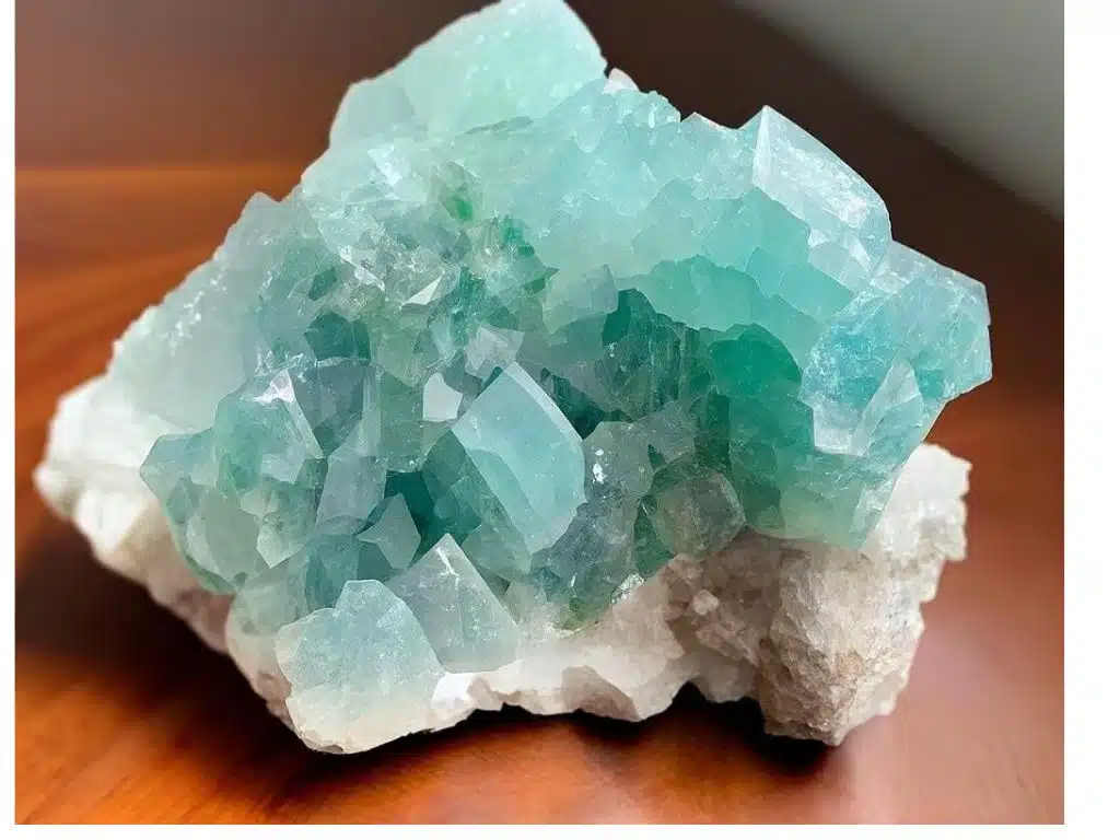 Amazonite crystal on table